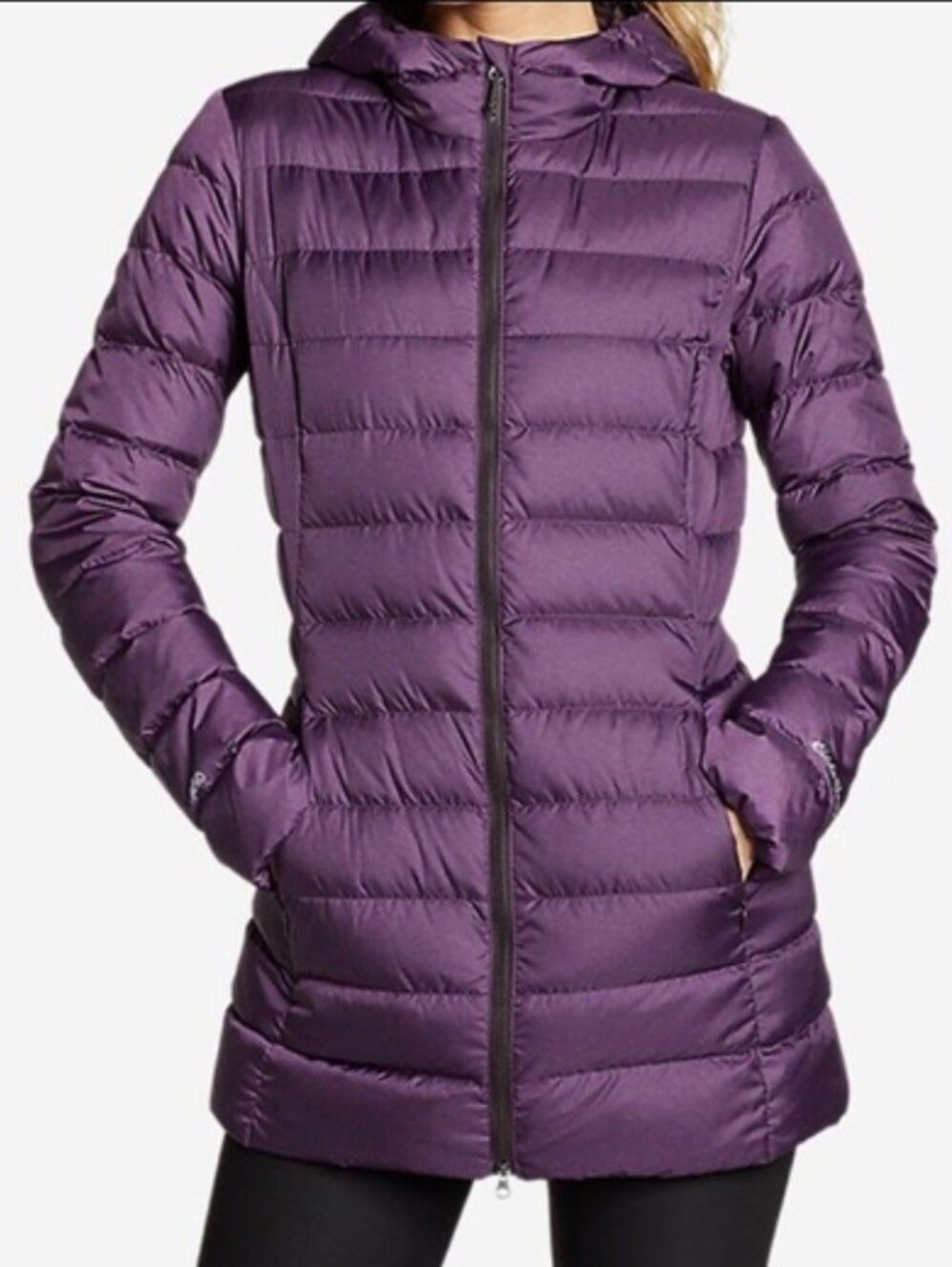 Eddie Bauer $169 Medium Plum Purple Tunic CirrusLite Down Hooded Winter Parka